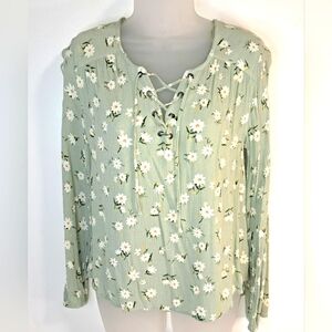 Pink Republic Floral Crinkle Blouse Top Long Sleeve Boho Medium High Low